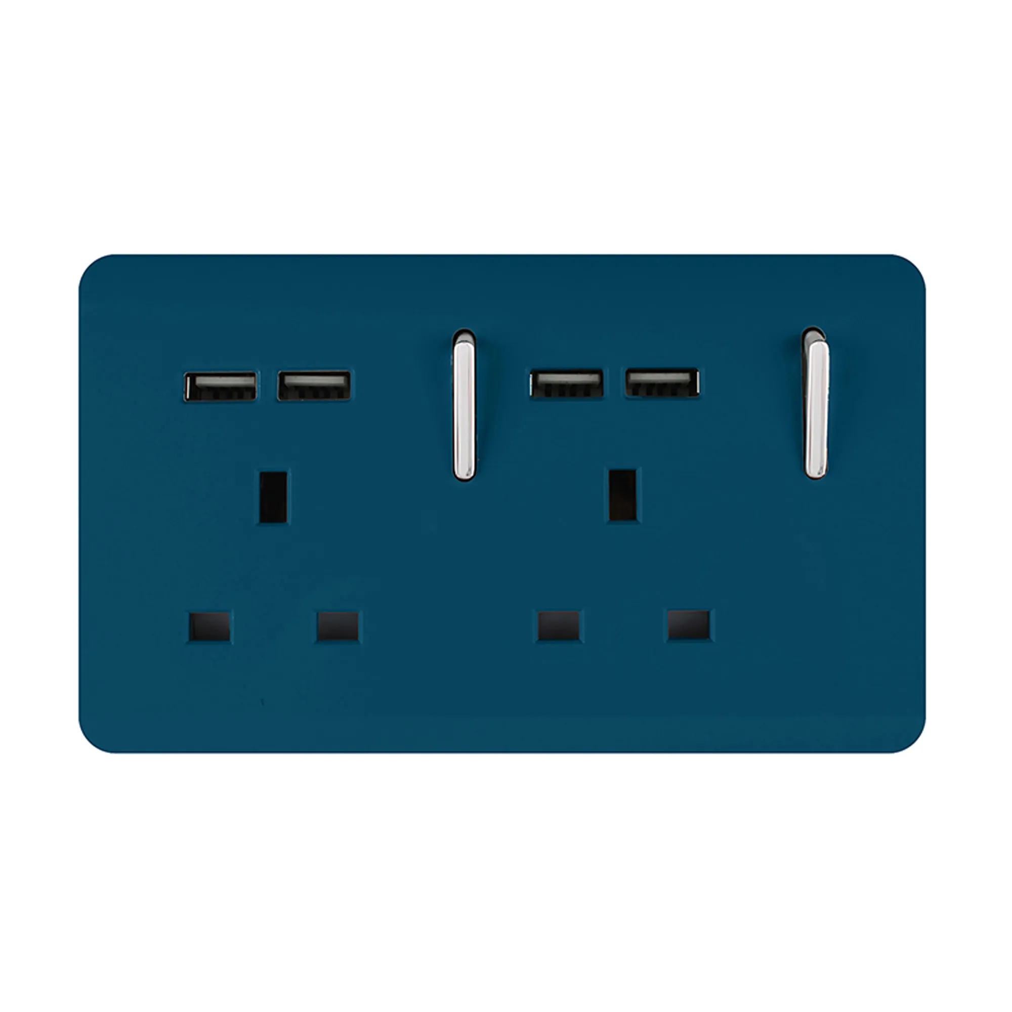 2 Gang 13Amp Switched Double Socket With 4X 2.1Mah USB Midnight Blue